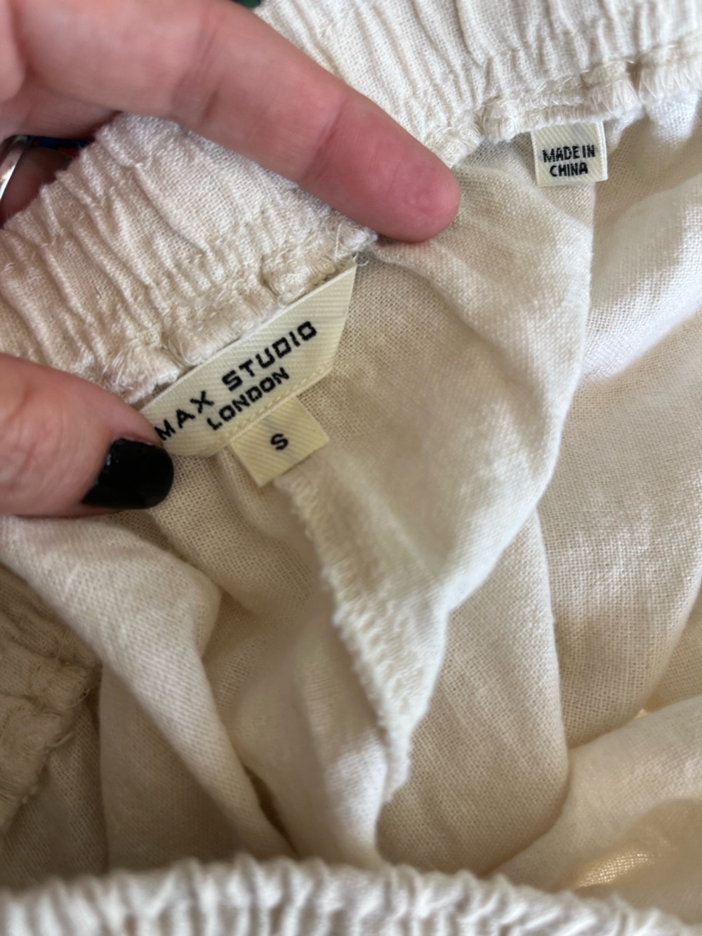 Cream Wide-Leg Embroidered Linen Blend Pants Small - Picture 3 of 5